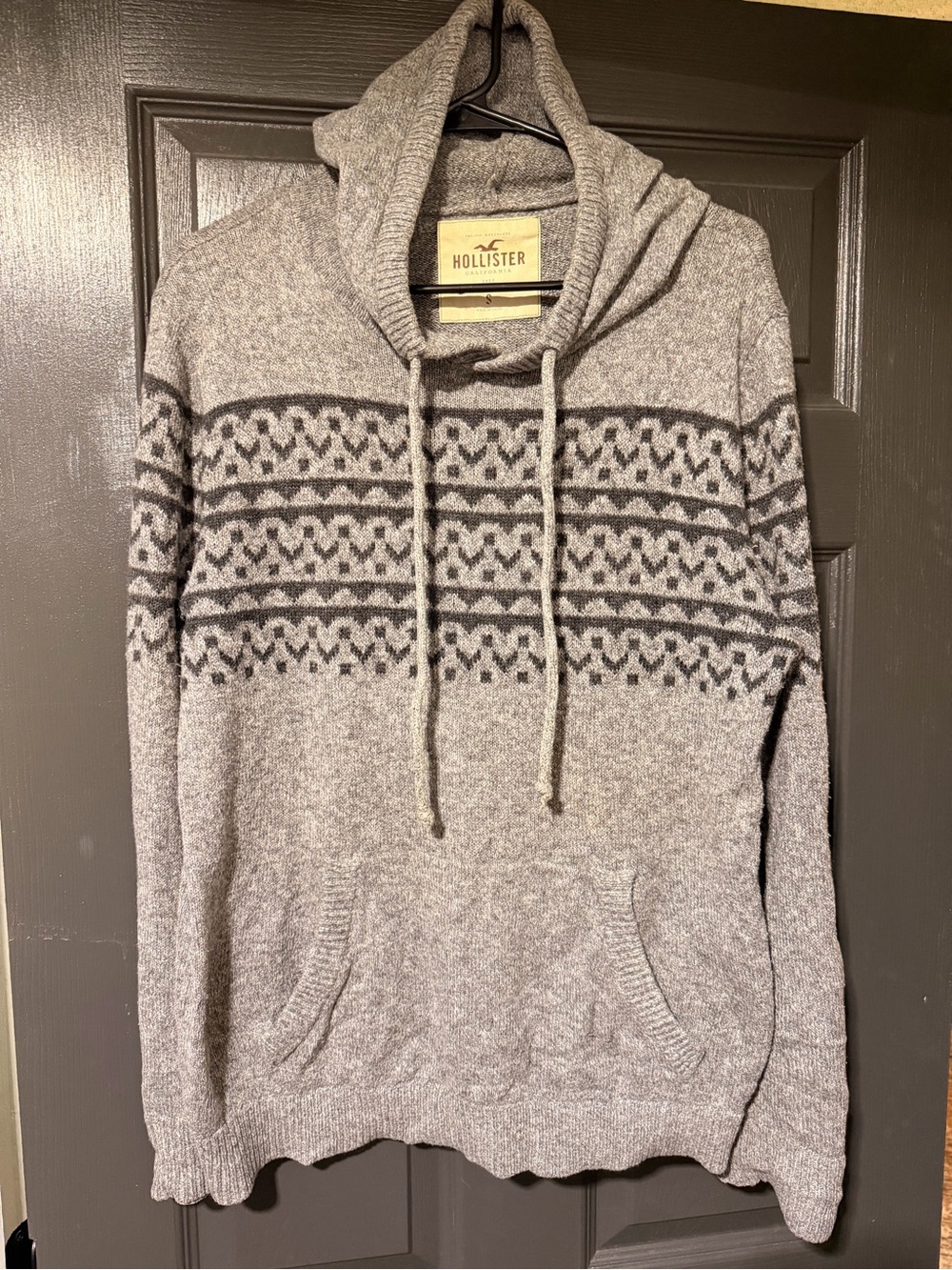 Hollister Light Gray Hooded Fair Isle Pullover
